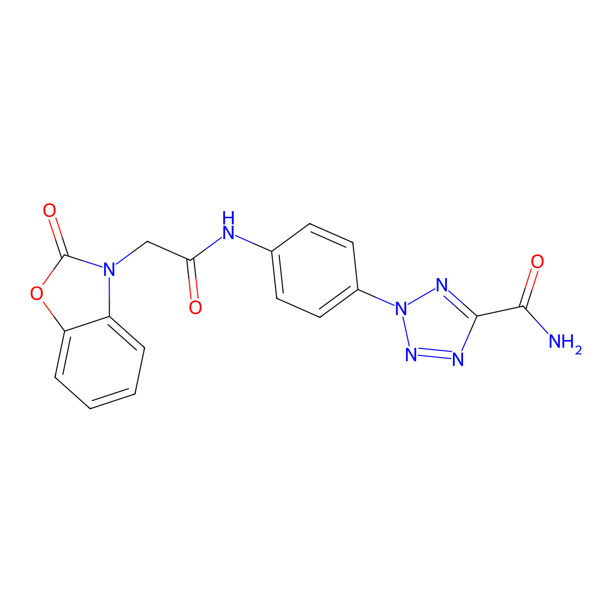 2-(4-(2-(2-oxobenzo[d]oxazol-3(2H)-yl)acetamido)phenyl)-2H-tetrazole-5-carboxamide molecular structure, CAS 1396635-91-8