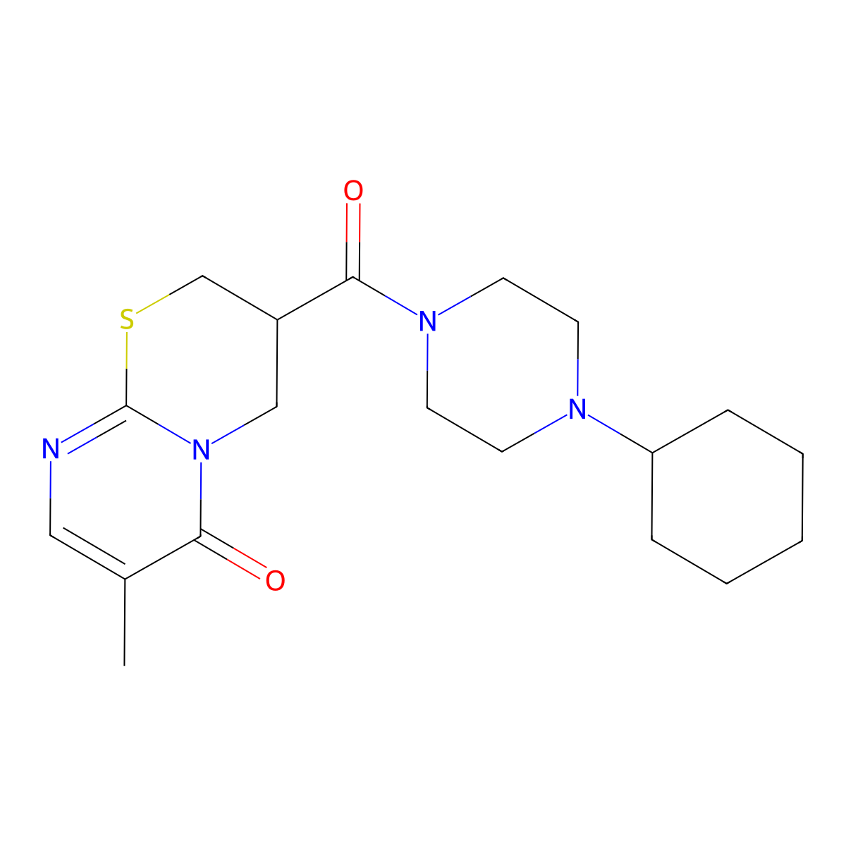 3-(4-cyclohexylpiperazine-1-carbonyl)-7-methyl-3,4-dihydropyrimido[2,1-b][1,3]thiazin-6(2H)-one molecular structure, CAS 1396635-97-4