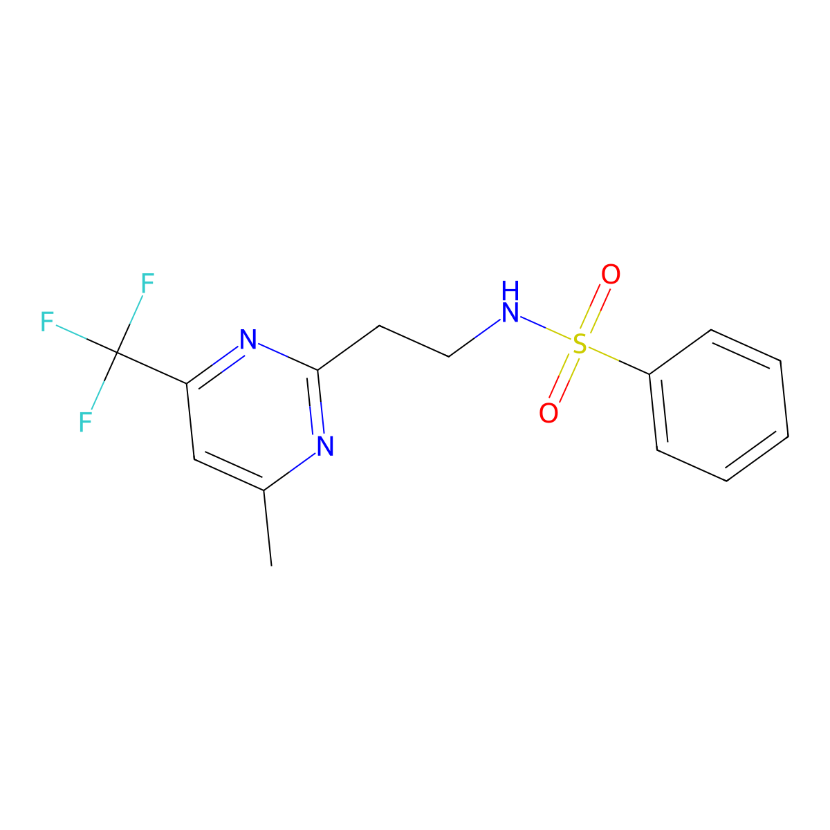 N-{2-[4-methyl-6-(trifluoromethyl)pyrimidin-2-yl]ethyl}benzenesulfonamide molecular structure, CAS 1396636-07-9