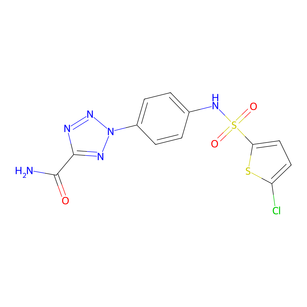 2-(4-(5-chlorothiophene-2-sulfonamido)phenyl)-2H-tetrazole-5-carboxamide molecular structure, CAS 1396636-11-5