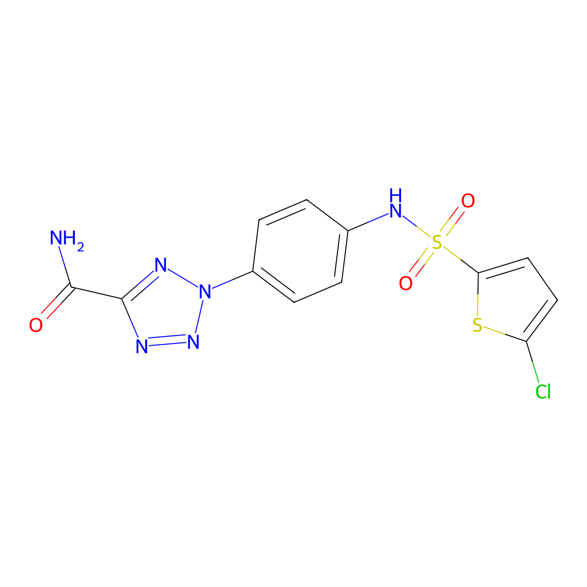 2-(4-(5-chlorothiophene-2-sulfonamido)phenyl)-2H-tetrazole-5-carboxamide molecular structure, CAS 1396636-11-5