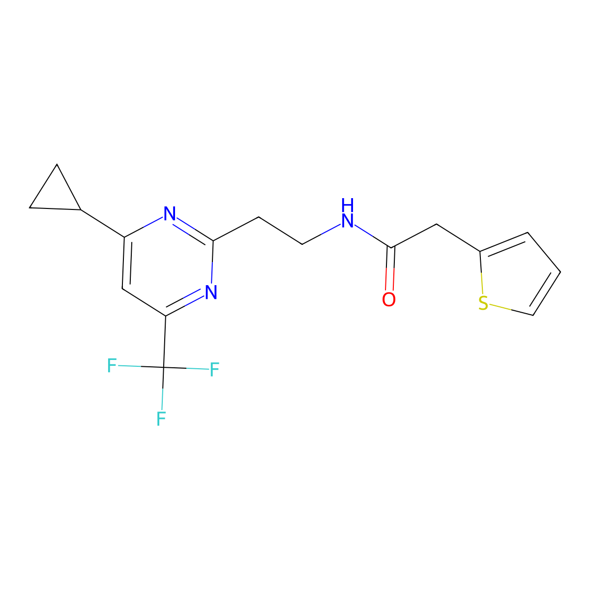 N-{2-[4-cyclopropyl-6-(trifluoromethyl)pyrimidin-2-yl]ethyl}-2-(thiophen-2-yl)acetamide molecular structure, CAS 1396636-54-6