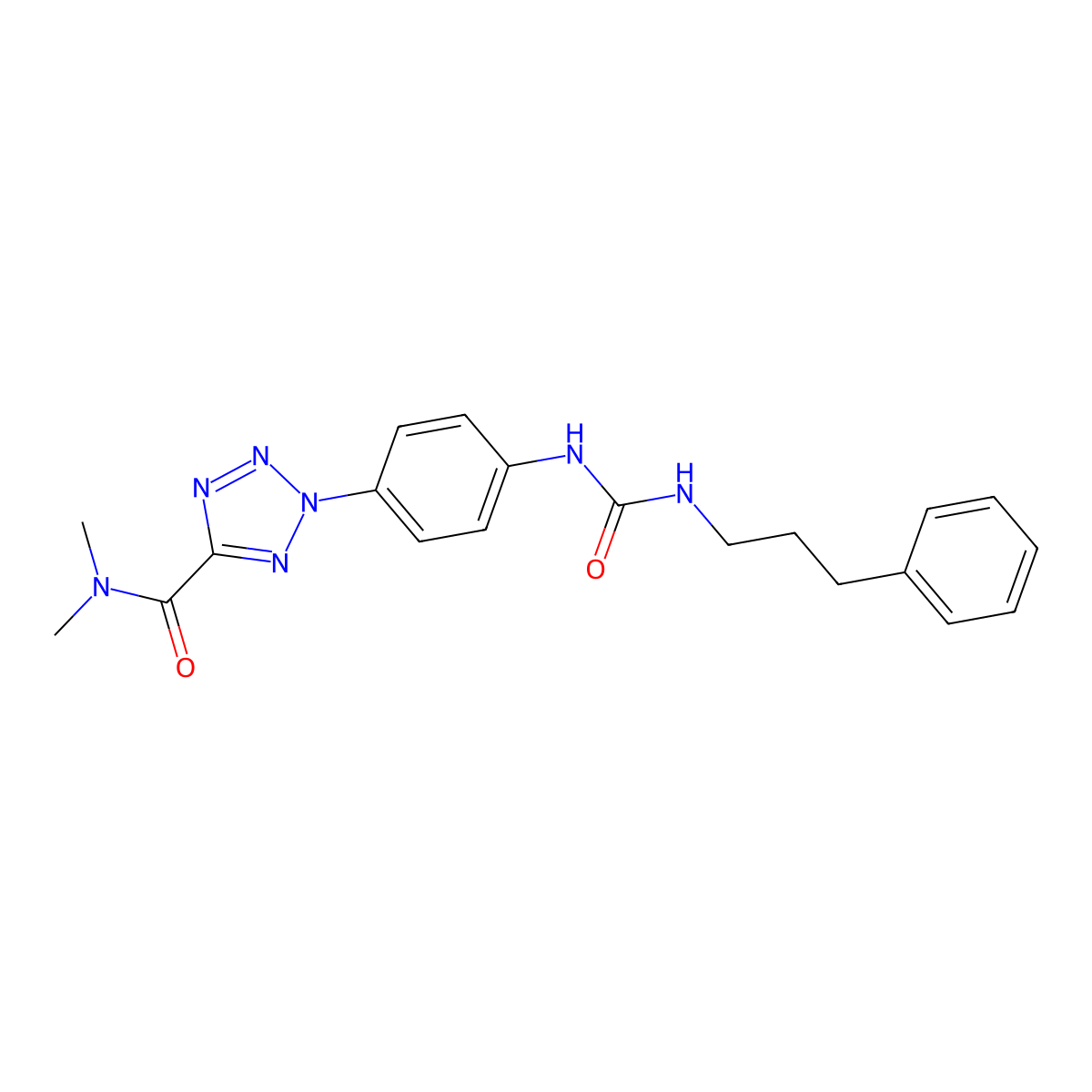 N,N-dimethyl-2-(4-(3-(3-phenylpropyl)ureido)phenyl)-2H-tetrazole-5-carboxamide molecular structure, CAS 1396636-73-9