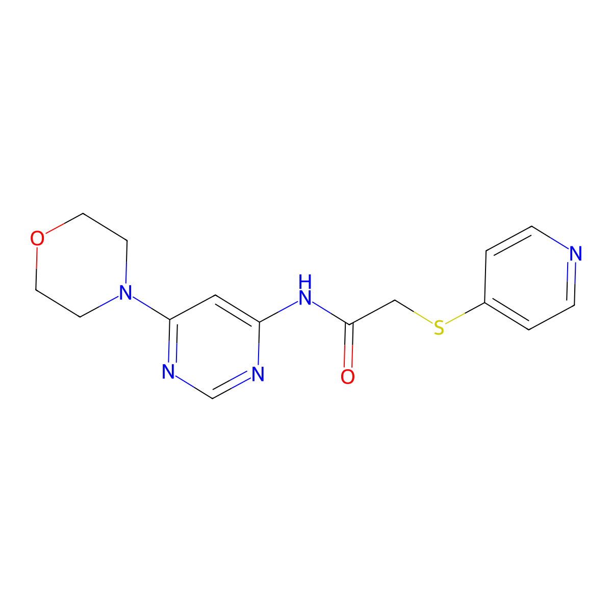 N-[6-(morpholin-4-yl)pyrimidin-4-yl]-2-(pyridin-4-ylsulfanyl)acetamide molecular structure, CAS 1396636-85-3