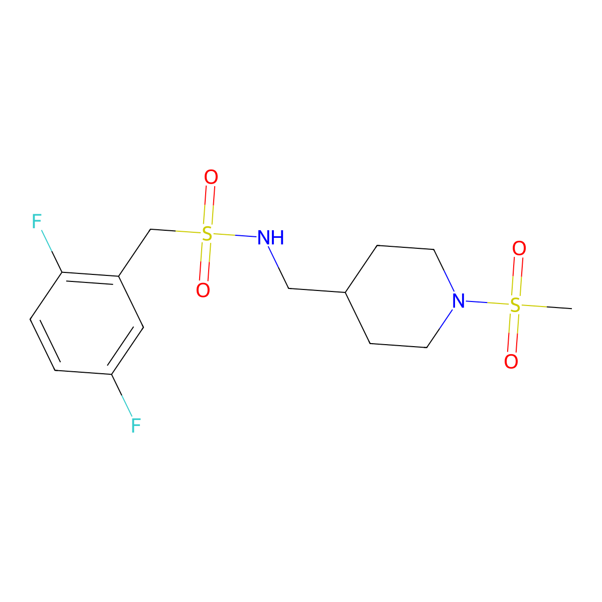 1-(2,5-difluorophenyl)-N-((1-(methylsulfonyl)piperidin-4-yl)methyl)methanesulfonamide molecular structure, CAS 1396636-87-5