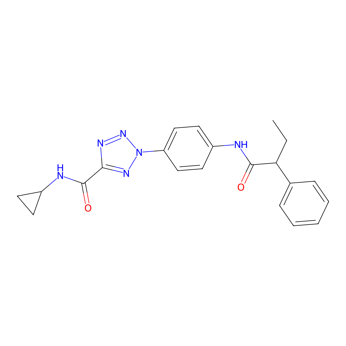 N-cyclopropyl-2-(4-(2-phenylbutanamido)phenyl)-2H-tetrazole-5-carboxamide molecular structure, CAS 1396636-96-6