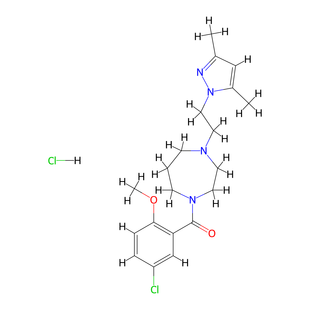 (5-chloro-2-methoxyphenyl)(4-(2-(3,5-dimethyl-1H-pyrazol-1-yl)ethyl)-1,4-diazepan-1-yl)methanone hydrochloride molecular structure, CAS 1396637-02-7