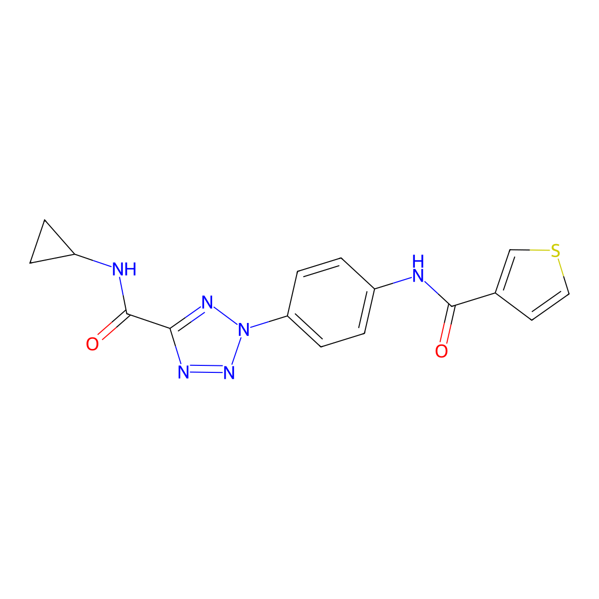 N-cyclopropyl-2-(4-(thiophene-3-carboxamido)phenyl)-2H-tetrazole-5-carboxamide molecular structure, CAS 1396637-11-8