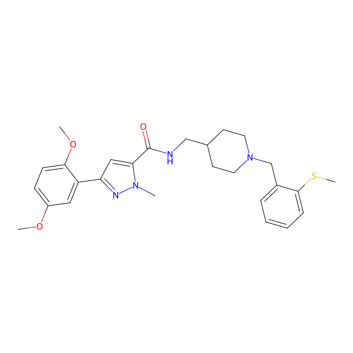 3-(2,5-dimethoxyphenyl)-1-methyl-N-((1-(2-(methylthio)benzyl)piperidin-4-yl)methyl)-1H-pyrazole-5-carboxamide molecular structure, CAS 1396637-18-5
