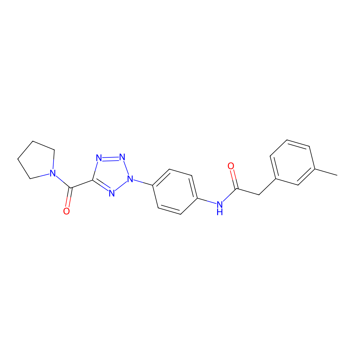 2-(3-methylphenyl)-N-{4-[5-(pyrrolidine-1-carbonyl)-2H-1,2,3,4-tetrazol-2-yl]phenyl}acetamide molecular structure, CAS 1396637-35-6