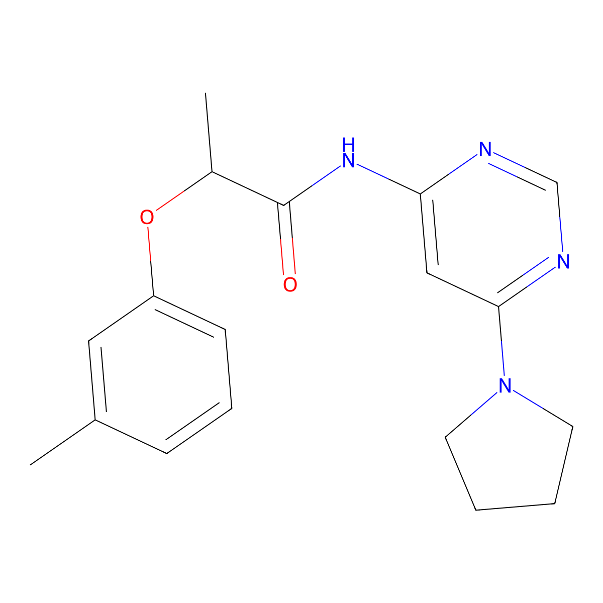 N-(6-(pyrrolidin-1-yl)pyrimidin-4-yl)-2-(m-tolyloxy)propanamide molecular structure, CAS 1396637-44-7