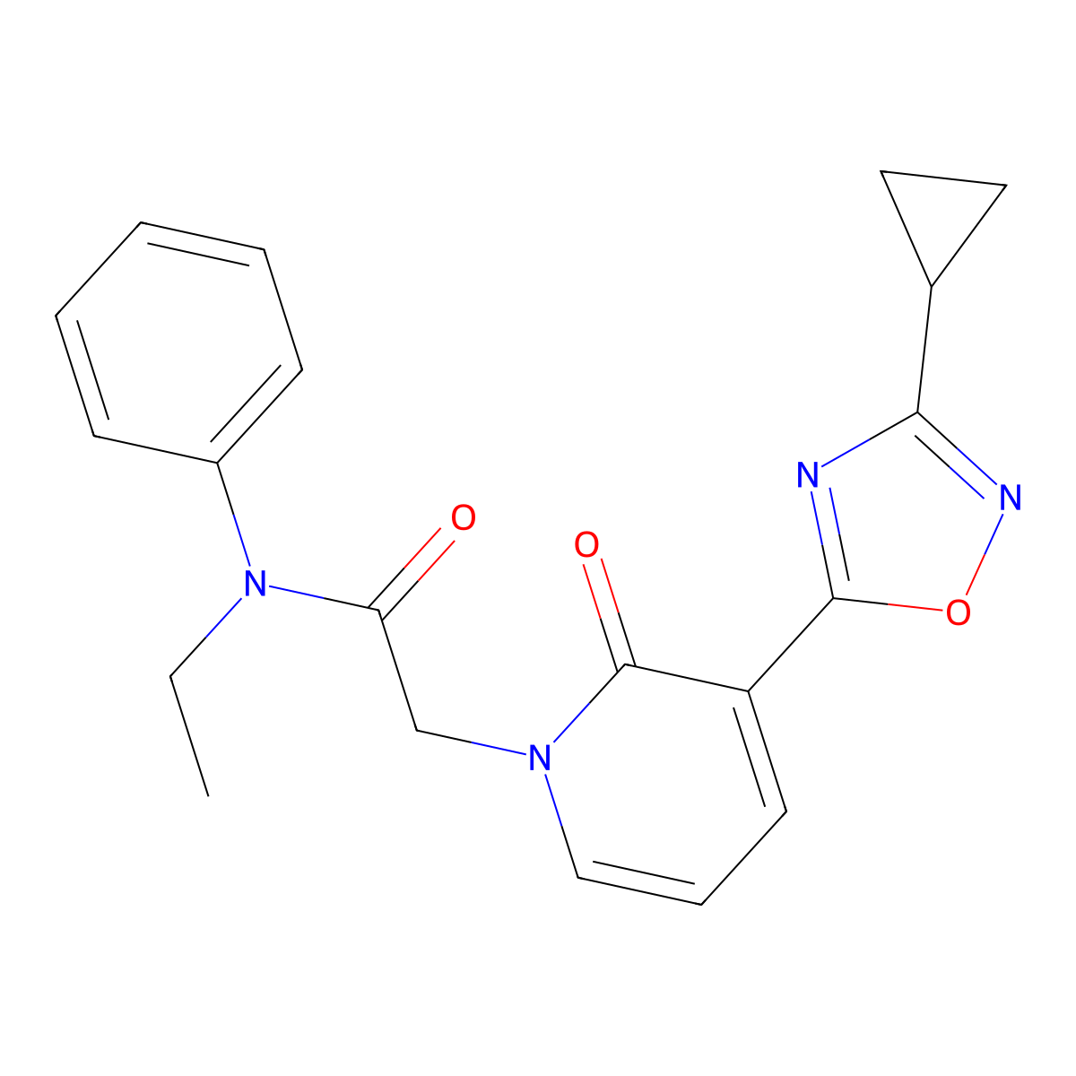2-[3-(3-cyclopropyl-1,2,4-oxadiazol-5-yl)-2-oxopyridin-1(2H)-yl]-N-ethyl-N-phenylacetamide molecular structure, CAS 1396637-48-1