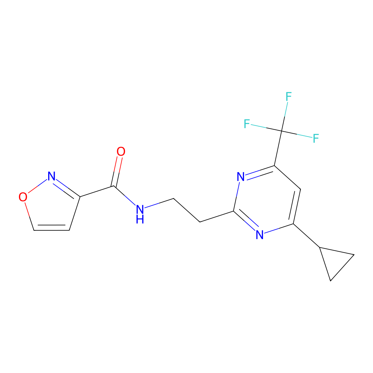 N-(2-(4-cyclopropyl-6-(trifluoromethyl)pyrimidin-2-yl)ethyl)isoxazole-3-carboxamide molecular structure, CAS 1396637-55-0