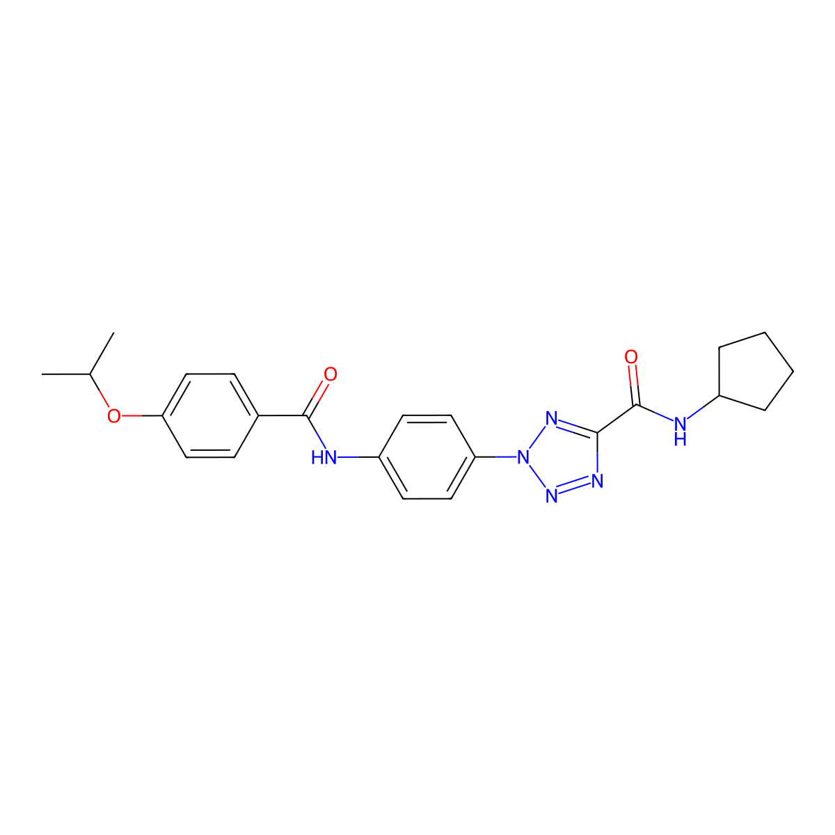 N-cyclopentyl-2-(4-(4-isopropoxybenzamido)phenyl)-2H-tetrazole-5-carboxamide molecular structure, CAS 1396637-59-4