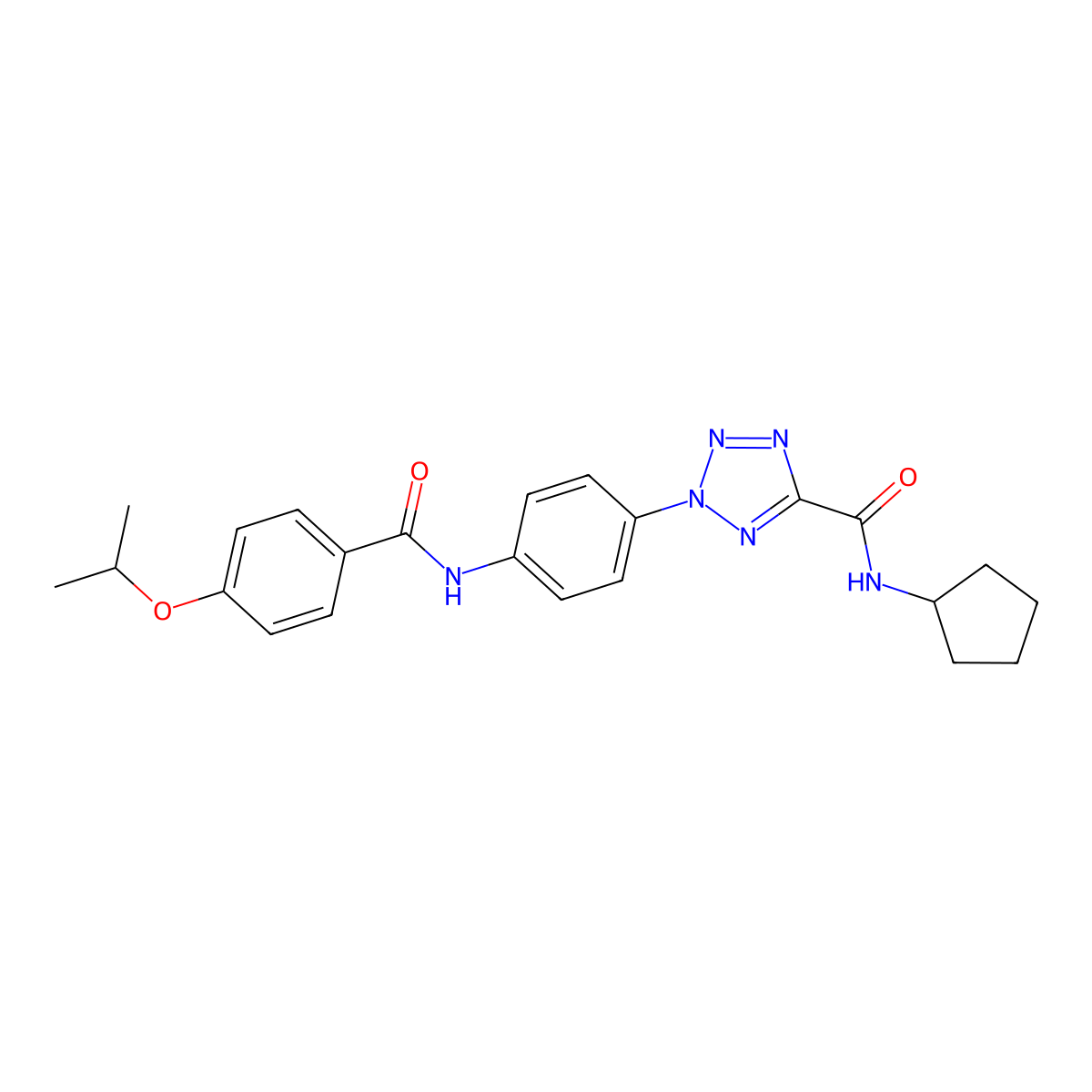 N-cyclopentyl-2-(4-(4-isopropoxybenzamido)phenyl)-2H-tetrazole-5-carboxamide molecular structure, CAS 1396637-59-4