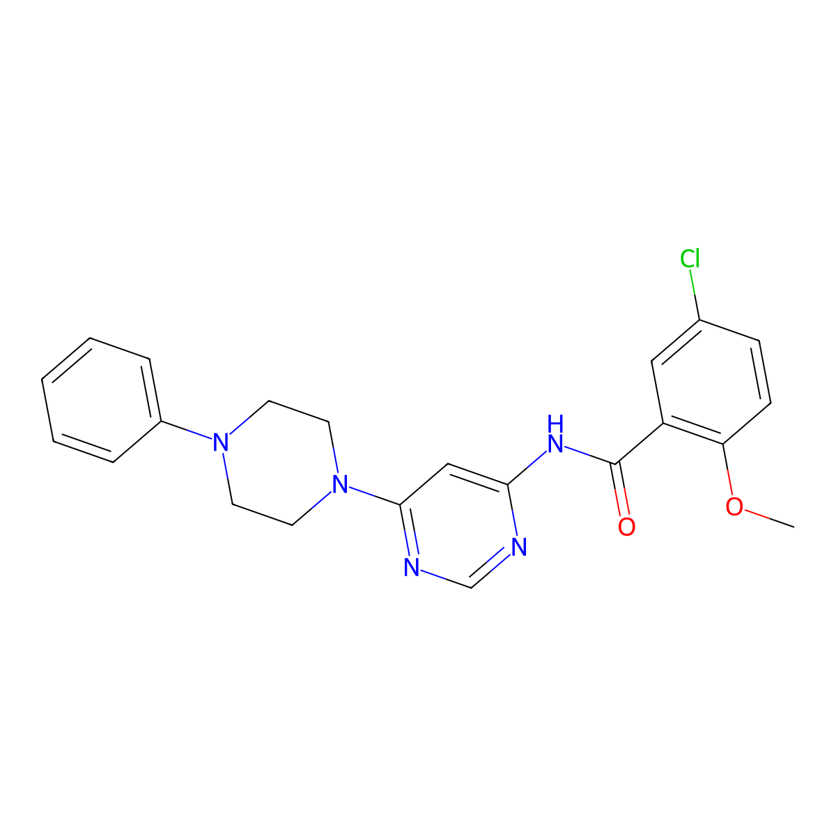 5-chloro-2-methoxy-N-[6-(4-phenylpiperazin-1-yl)pyrimidin-4-yl]benzamide molecular structure, CAS 1396637-68-5