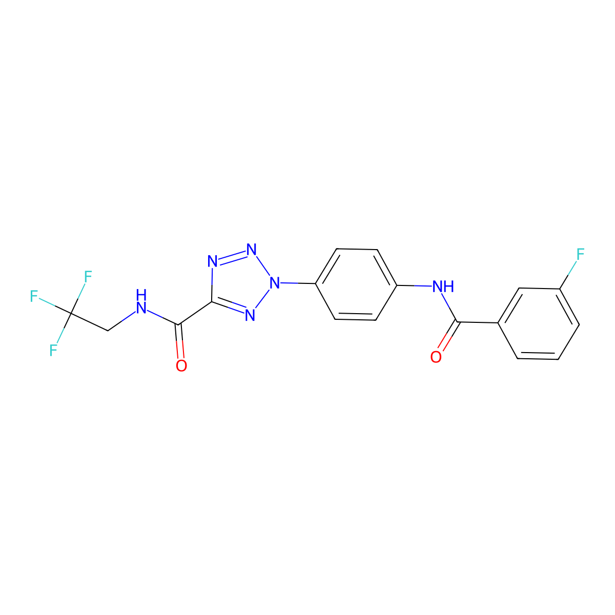2-(4-(3-fluorobenzamido)phenyl)-N-(2,2,2-trifluoroethyl)-2H-tetrazole-5-carboxamide molecular structure, CAS 1396637-77-6