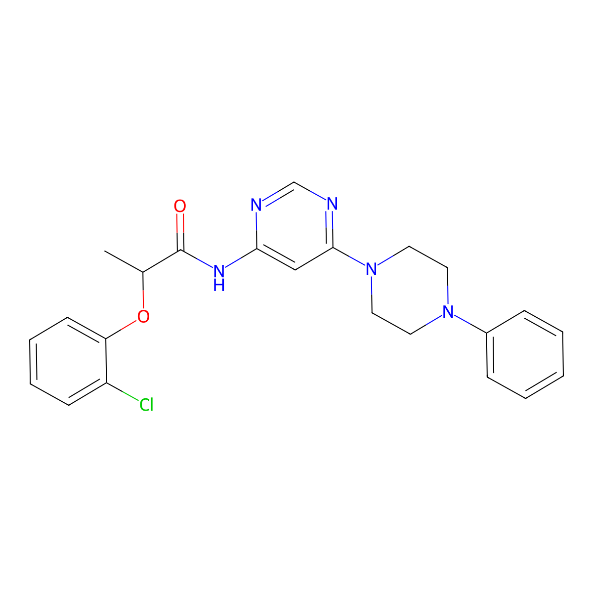 2-(2-chlorophenoxy)-N-[6-(4-phenylpiperazin-1-yl)pyrimidin-4-yl]propanamide molecular structure, CAS 1396637-79-8