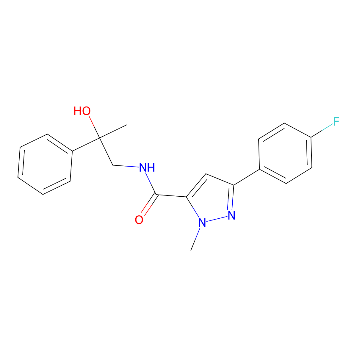 3-(4-fluorophenyl)-N-(2-hydroxy-2-phenylpropyl)-1-methyl-1H-pyrazole-5-carboxamide molecular structure, CAS 1396637-82-3