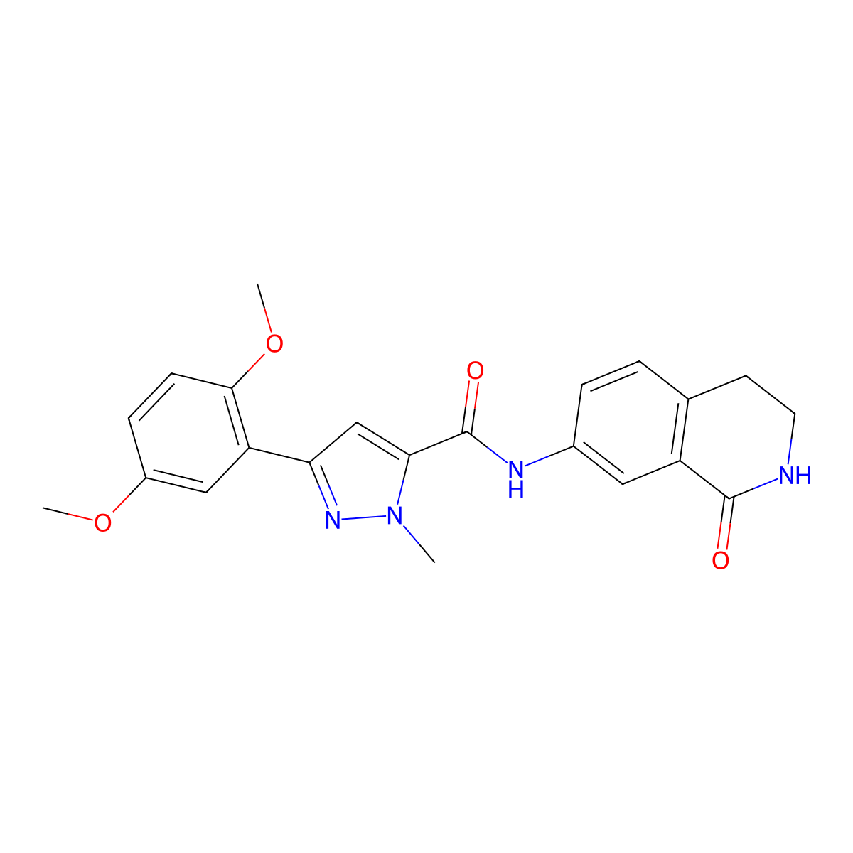 3-(2,5-dimethoxyphenyl)-1-methyl-N-(1-oxo-1,2,3,4-tetrahydroisoquinolin-7-yl)-1H-pyrazole-5-carboxamide molecular structure, CAS 1396637-89-0