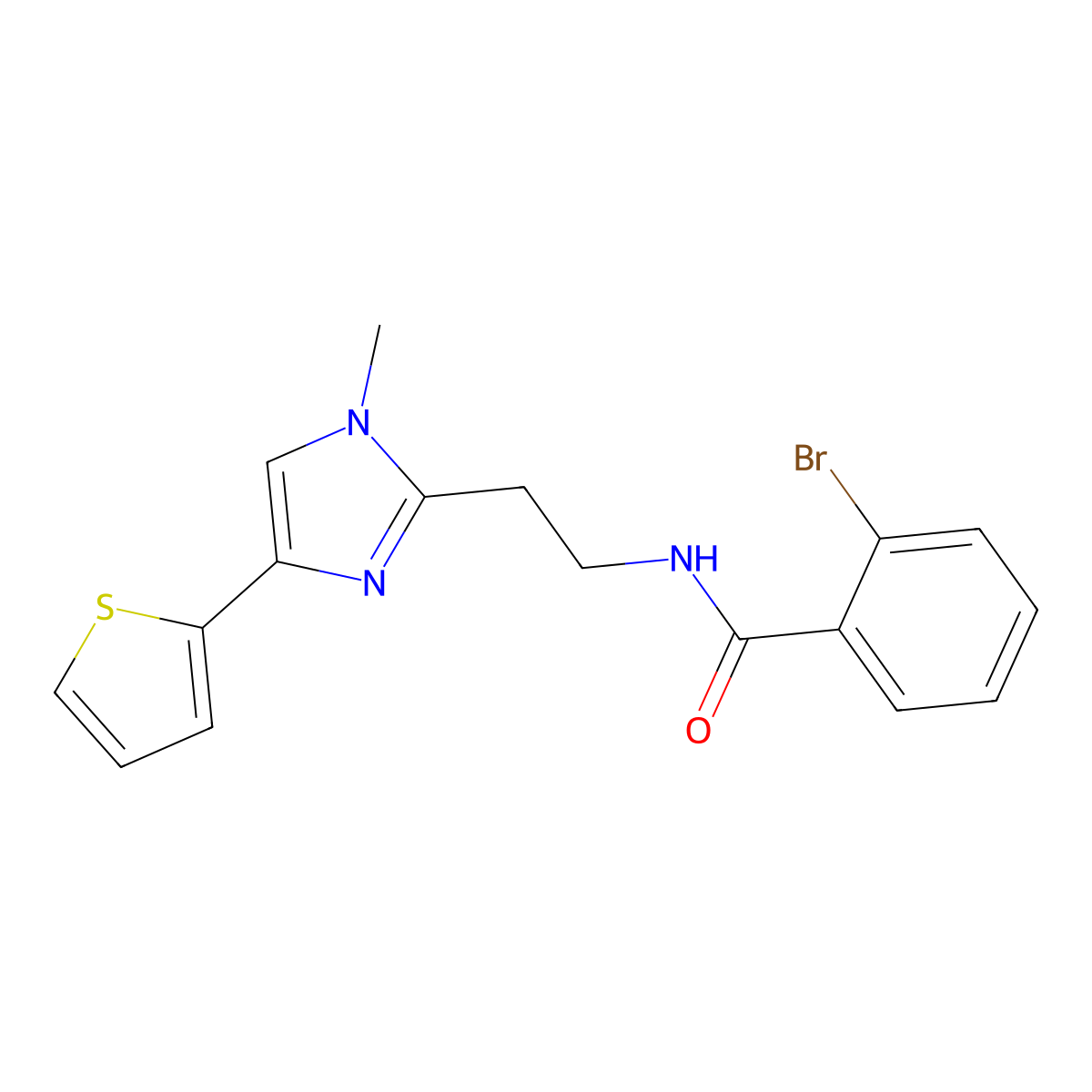 2-bromo-N-(2-(1-methyl-4-(thiophen-2-yl)-1H-imidazol-2-yl)ethyl)benzamide molecular structure, CAS 1396637-91-4