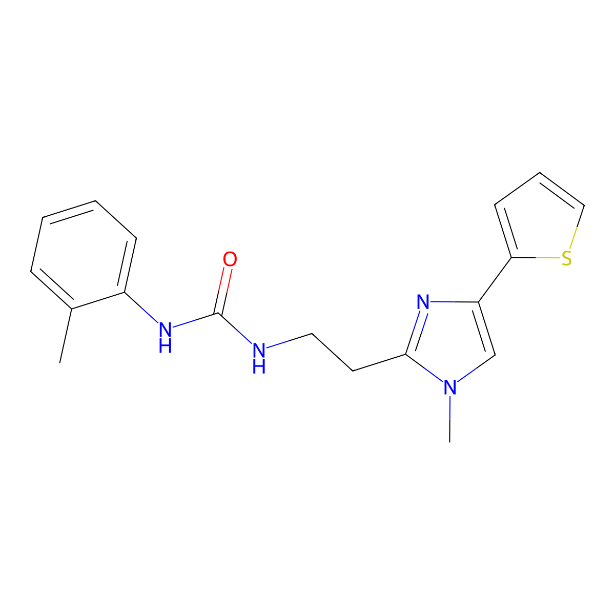 1-(2-(1-methyl-4-(thiophen-2-yl)-1H-imidazol-2-yl)ethyl)-3-(o-tolyl)urea molecular structure, CAS 1396637-96-9