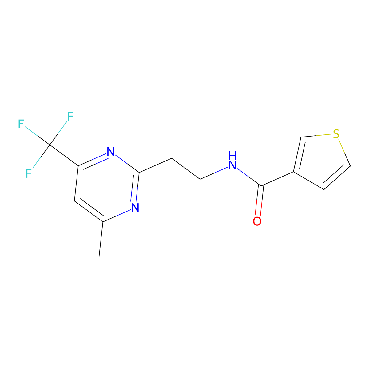 N-(2-(4-methyl-6-(trifluoromethyl)pyrimidin-2-yl)ethyl)thiophene-3-carboxamide molecular structure, CAS 1396638-05-3