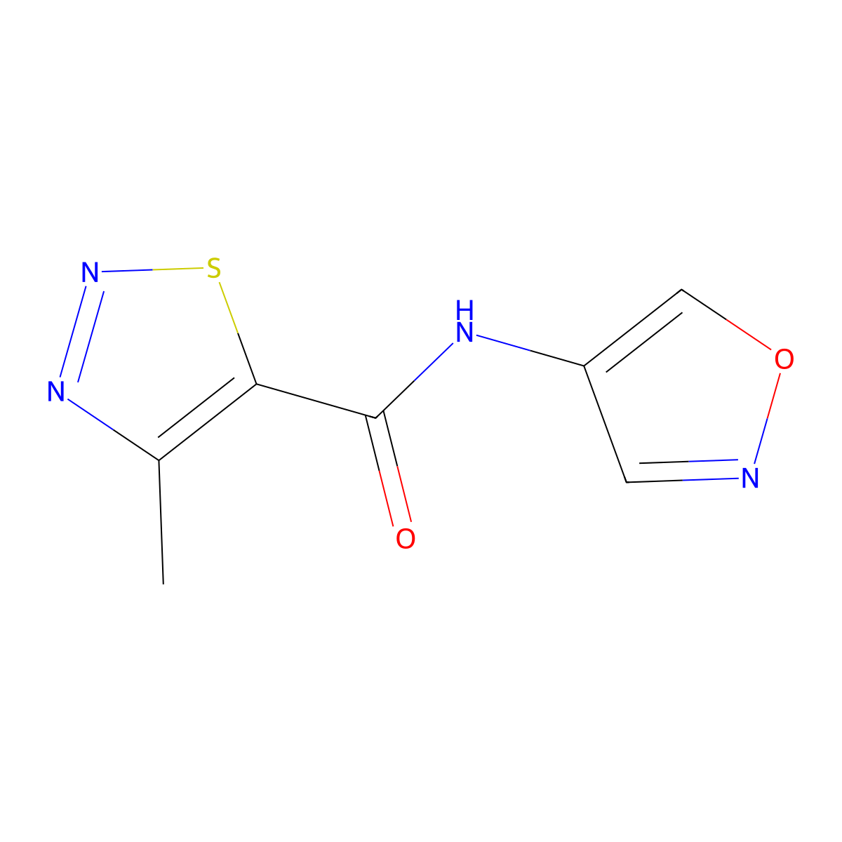 N-(isoxazol-4-yl)-4-methyl-1,2,3-thiadiazole-5-carboxamide molecular structure, CAS 1396638-08-6