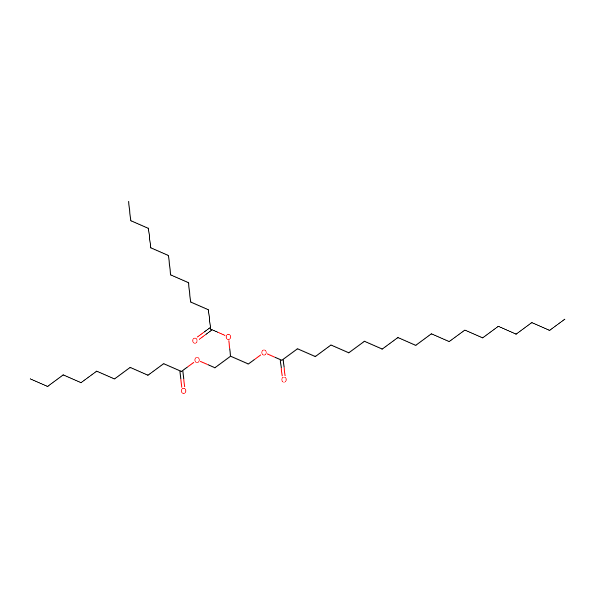 Octadecanoic acid, 2,3-bis[(1-oxodecyl)oxy]propyl ester molecular structure, CAS 139665-46-6
