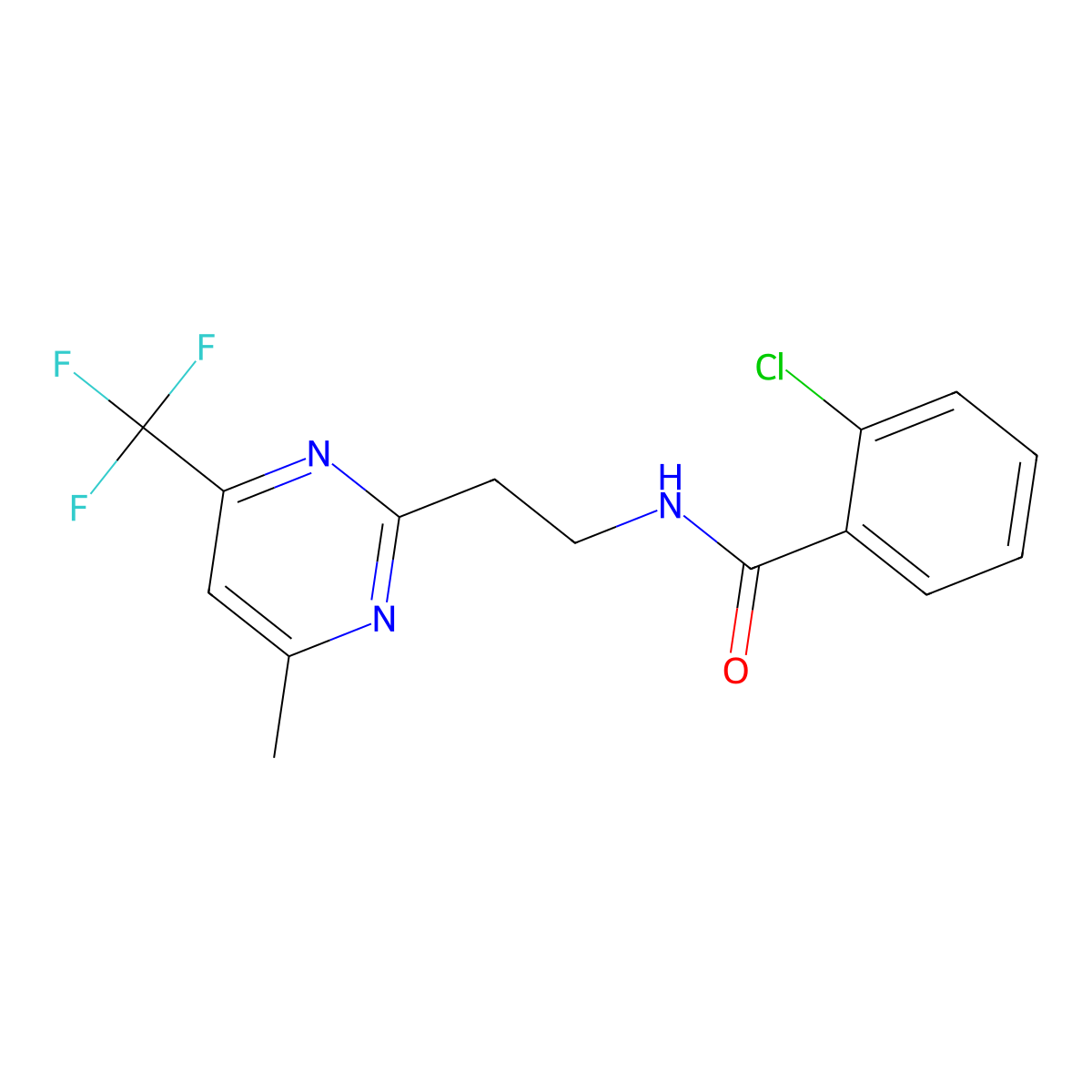 2-chloro-N-{2-[4-methyl-6-(trifluoromethyl)pyrimidin-2-yl]ethyl}benzamide molecular structure, CAS 1396673-21-4