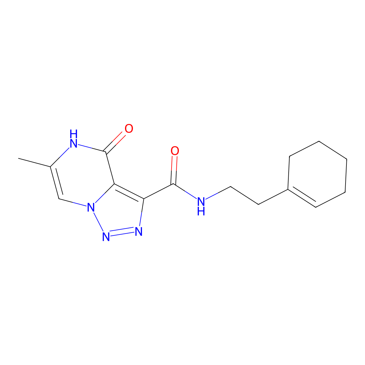 N-(2-cyclohex-1-en-1-ylethyl)-6-methyl-4-oxo-4,5-dihydro[1,2,3]triazolo[1,5-a]pyrazine-3-carboxamide molecular structure, CAS 1396673-22-5
