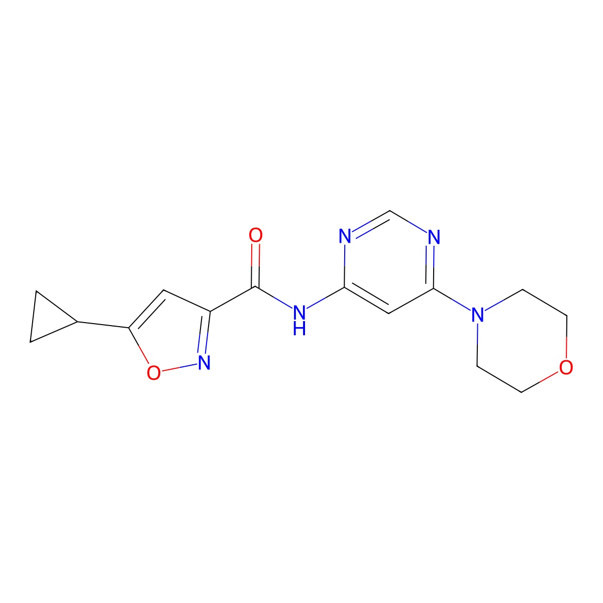 5-cyclopropyl-N-[6-(morpholin-4-yl)pyrimidin-4-yl]-1,2-oxazole-3-carboxamide molecular structure, CAS 1396673-32-7