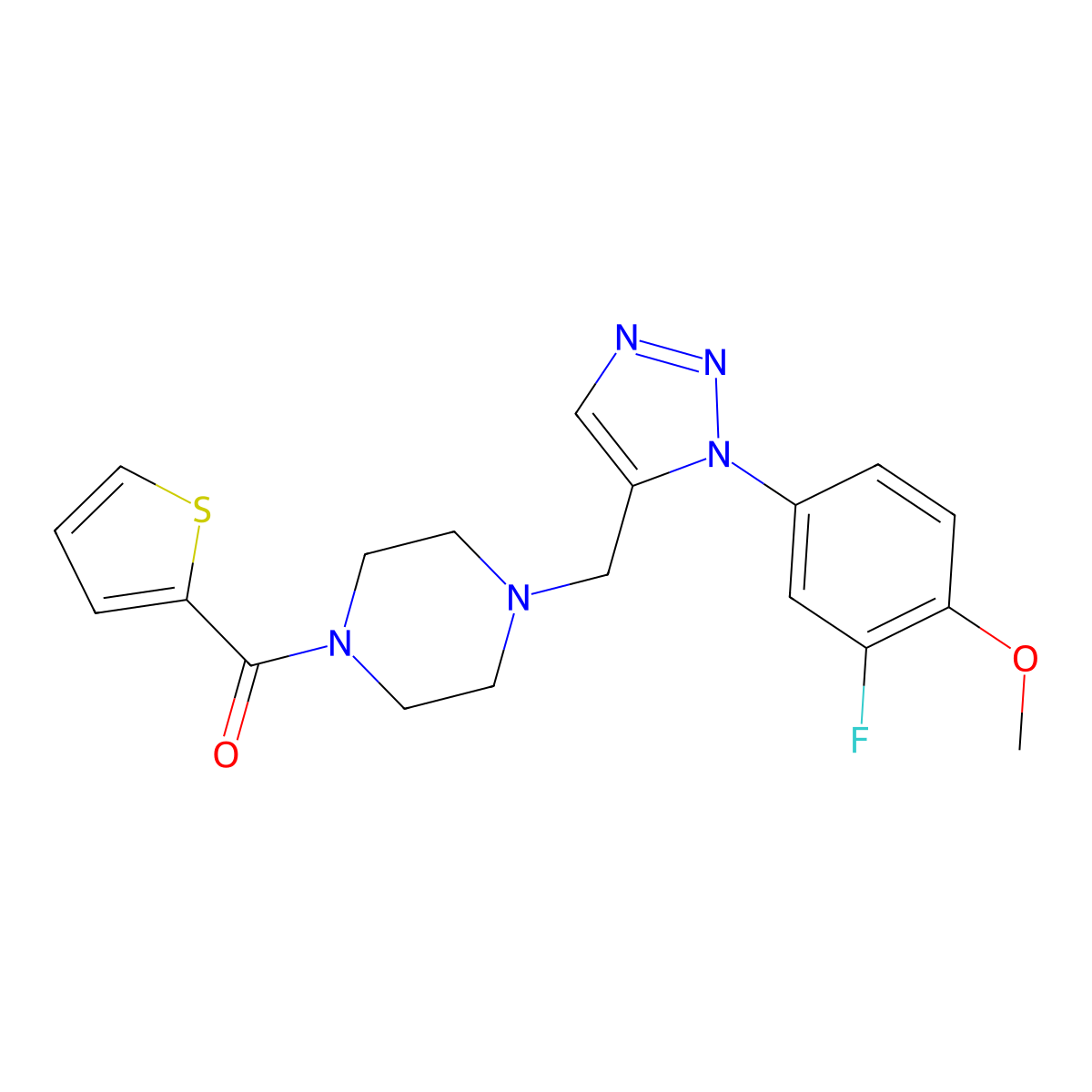 1-{[1-(3-fluoro-4-methoxyphenyl)-1H-1,2,3-triazol-5-yl]methyl}-4-(2-thienylcarbonyl)piperazine molecular structure, CAS 1396673-33-8