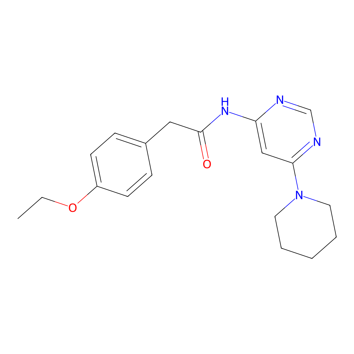 2-(4-ethoxyphenyl)-N-[6-(piperidin-1-yl)pyrimidin-4-yl]acetamide molecular structure, CAS 1396673-35-0