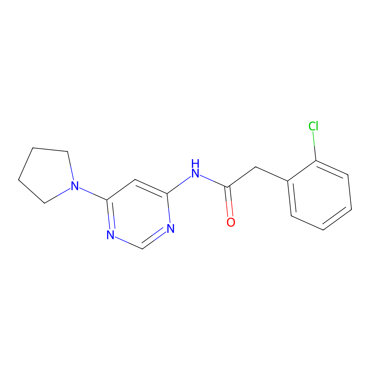 2-(2-chlorophenyl)-N-[6-(pyrrolidin-1-yl)pyrimidin-4-yl]acetamide molecular structure, CAS 1396673-40-7