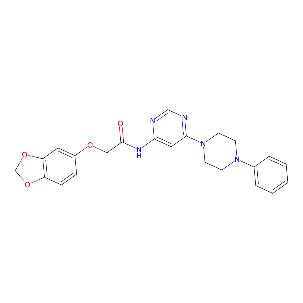 2-(benzo[d][1,3]dioxol-5-yloxy)-N-(6-(4-phenylpiperazin-1-yl)pyrimidin-4-yl)acetamide molecular structure, CAS 1396673-47-4