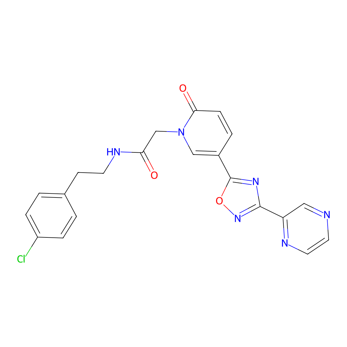 N-[2-(4-chlorophenyl)ethyl]-2-{2-oxo-5-[3-(pyrazin-2-yl)-1,2,4-oxadiazol-5-yl]-1,2-dihydropyridin-1-yl}acetamide molecular structure, CAS 1396673-52-1