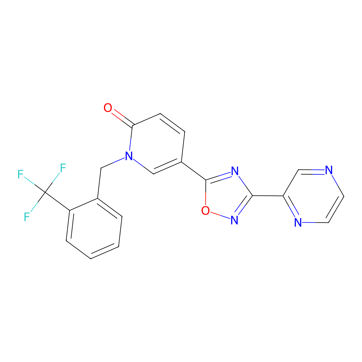 5-(3-(pyrazin-2-yl)-1,2,4-oxadiazol-5-yl)-1-(2-(trifluoromethyl)benzyl)pyridin-2(1H)-one molecular structure, CAS 1396673-54-3