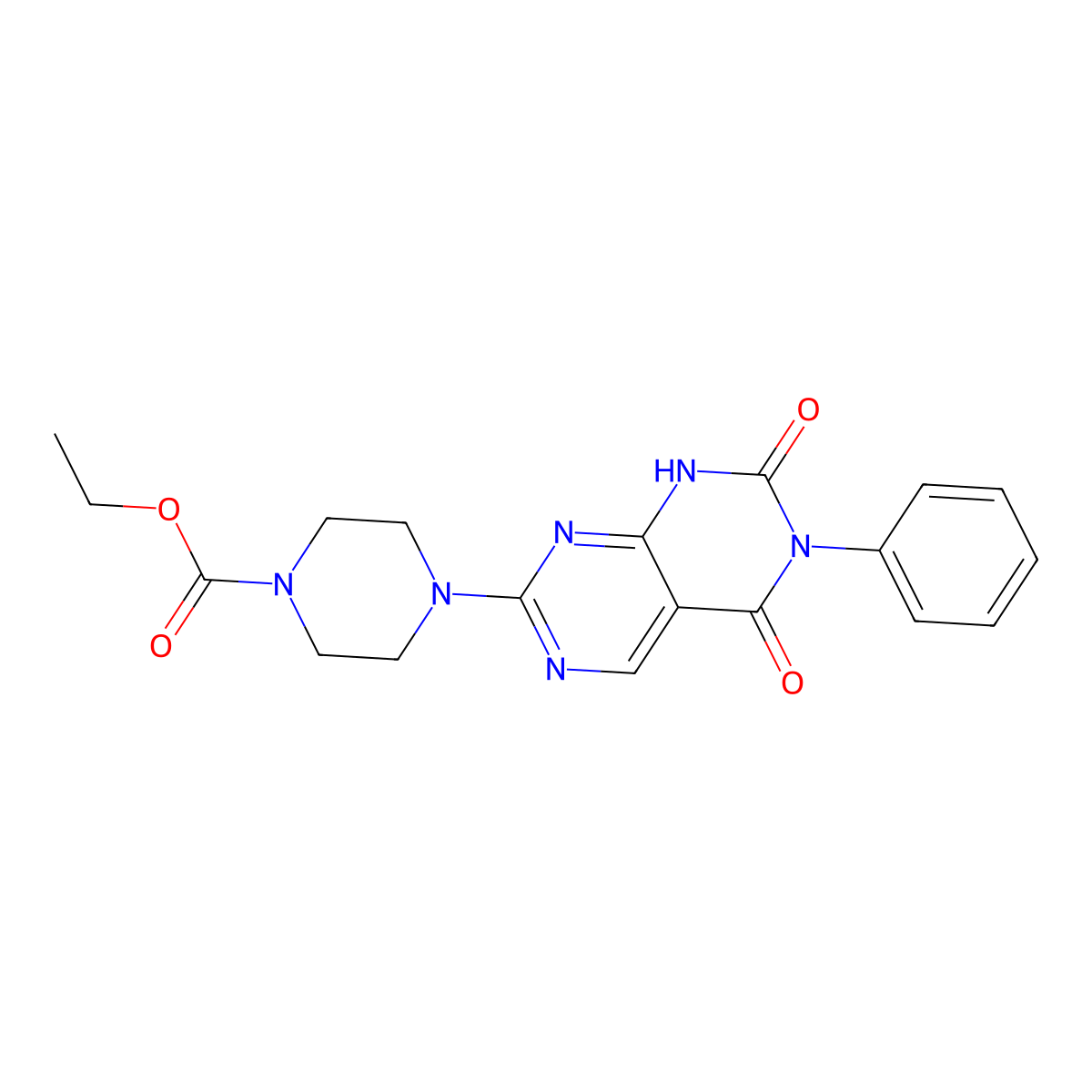 Ethyl 4-(5,7-dioxo-6-phenyl-5,6,7,8-tetrahydropyrimido[4,5-d]pyrimidin-2-yl)piperazine-1-carboxylate molecular structure, CAS 1396673-55-4