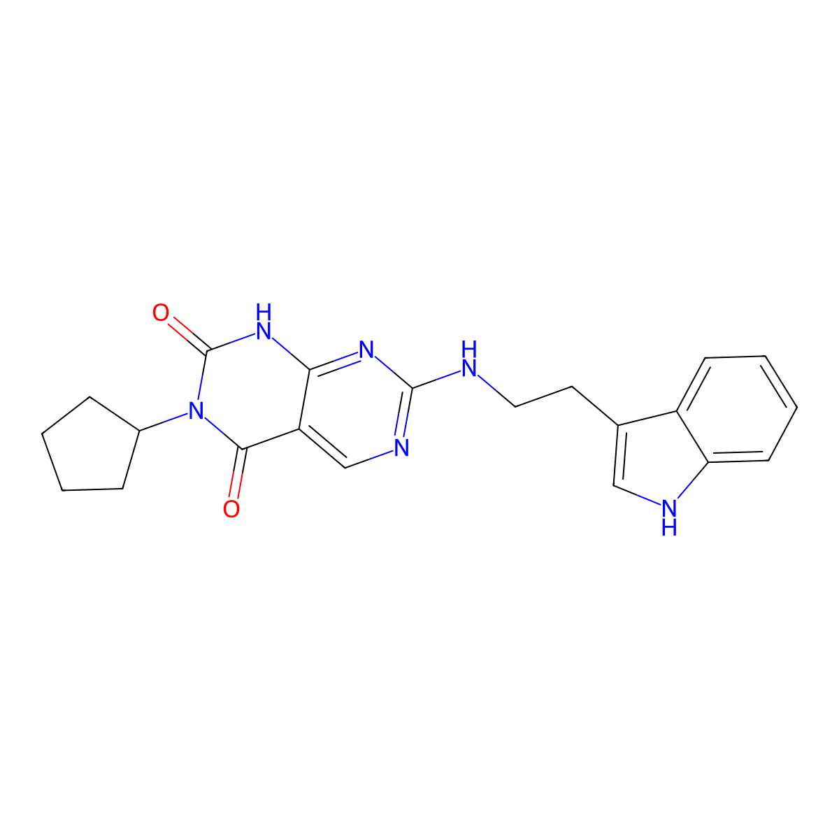 3-cyclopentyl-7-{[2-(1H-indol-3-yl)ethyl]amino}pyrimido[4,5-d]pyrimidine-2,4(1H,3H)-dione molecular structure, CAS 1396673-60-1