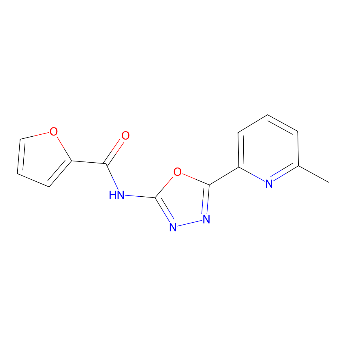 N-[5-(6-methylpyridin-2-yl)-1,3,4-oxadiazol-2-yl]furan-2-carboxamide molecular structure, CAS 1396673-70-3