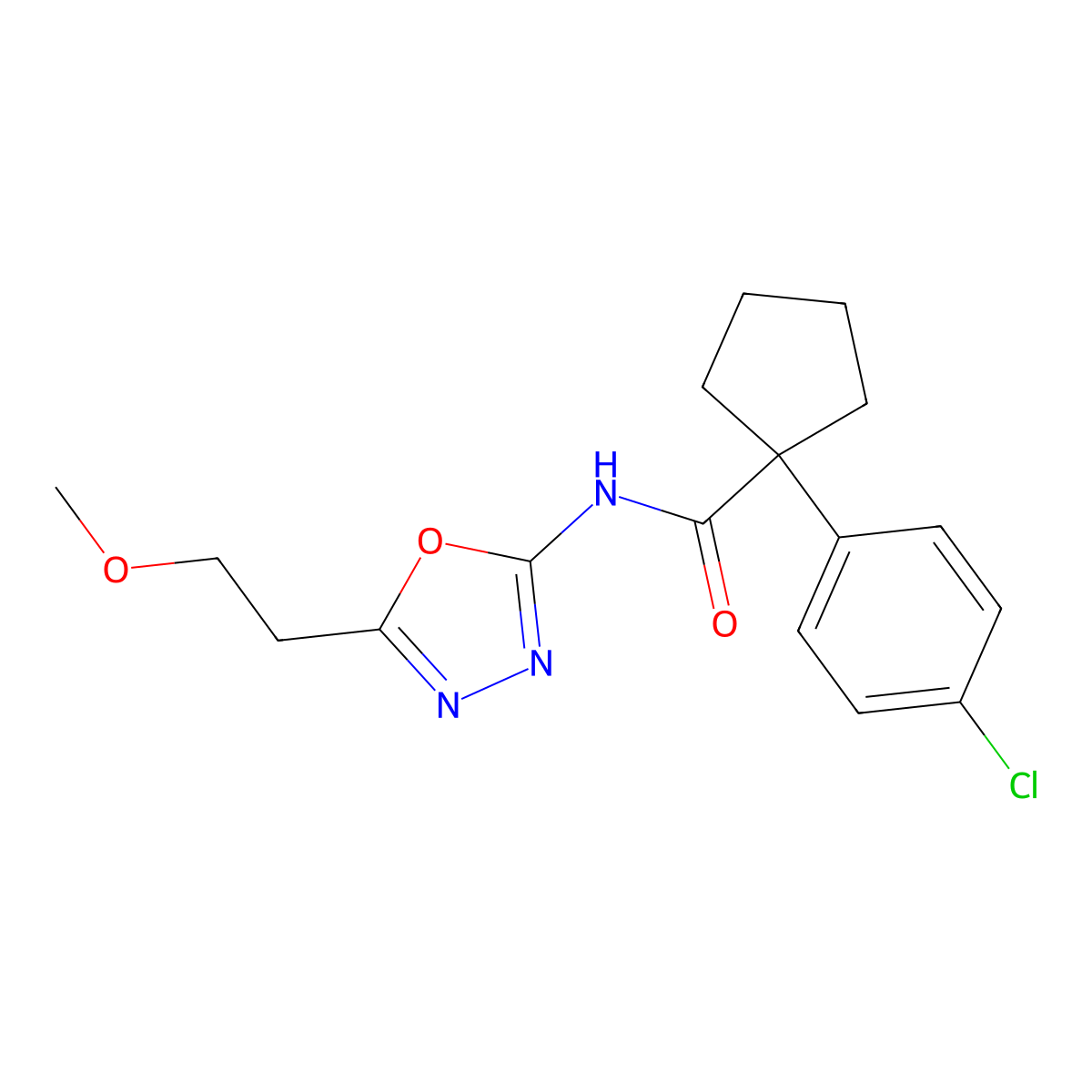 1-(4-chlorophenyl)-N-(5-(2-methoxyethyl)-1,3,4-oxadiazol-2-yl)cyclopentanecarboxamide molecular structure, CAS 1396673-74-7