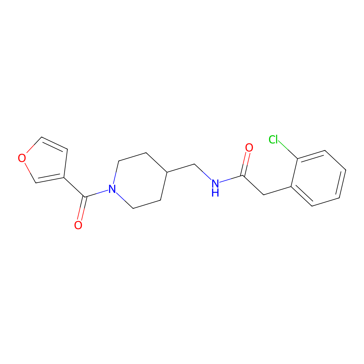 2-(2-chlorophenyl)-N-{[1-(furan-3-carbonyl)piperidin-4-yl]methyl}acetamide molecular structure, CAS 1396673-77-0