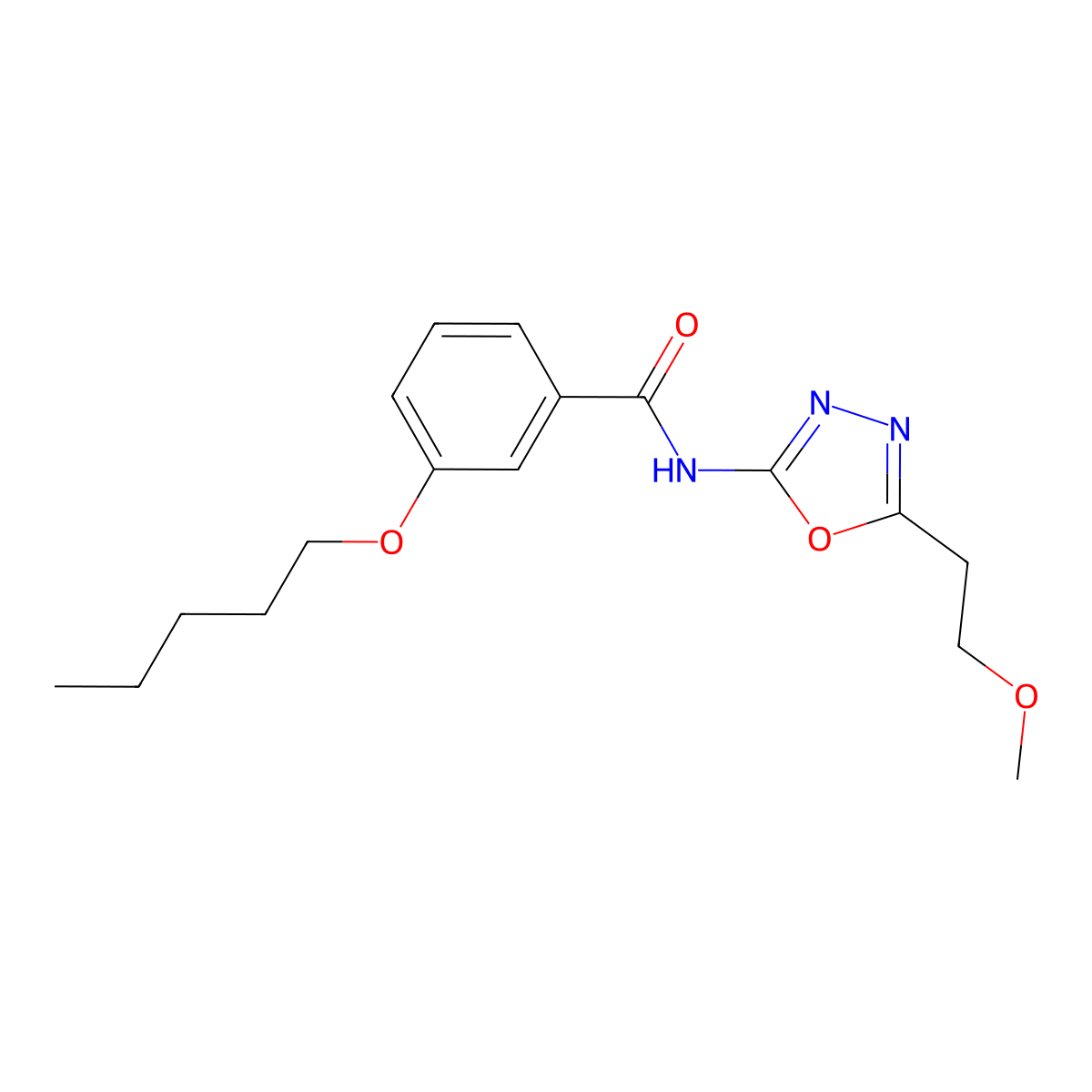 N-(5-(2-methoxyethyl)-1,3,4-oxadiazol-2-yl)-3-(pentyloxy)benzamide molecular structure, CAS 1396673-78-1