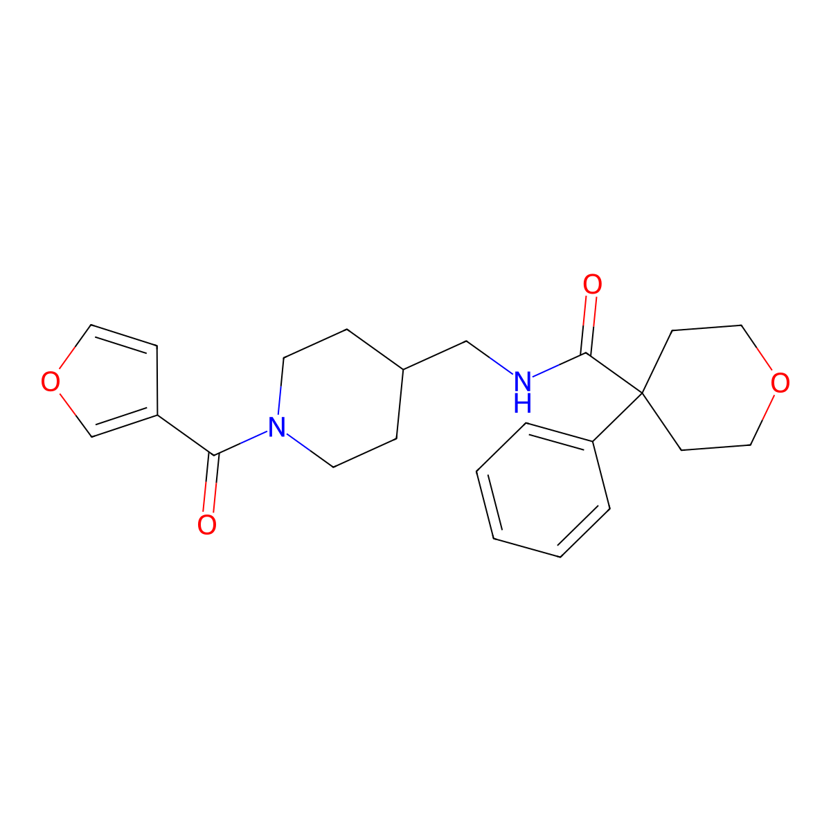 N-((1-(furan-3-carbonyl)piperidin-4-yl)methyl)-4-phenyltetrahydro-2H-pyran-4-carboxamide molecular structure, CAS 1396673-83-8