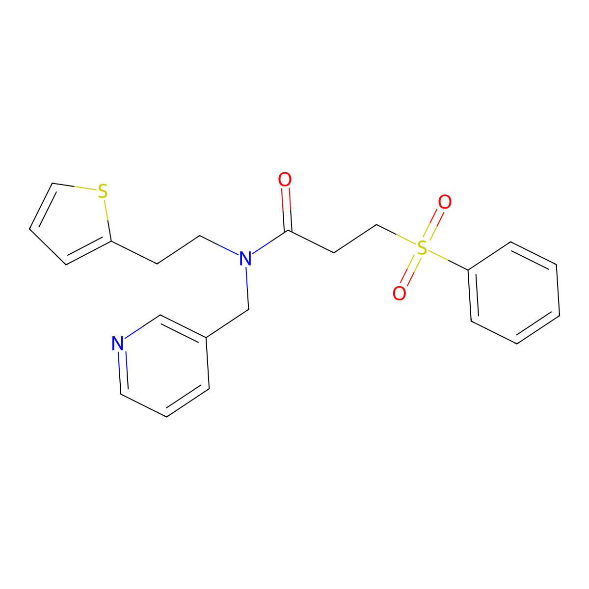 3-(phenylsulfonyl)-N-(pyridin-3-ylmethyl)-N-(2-(thiophen-2-yl)ethyl)propanamide molecular structure, CAS 1396673-84-9