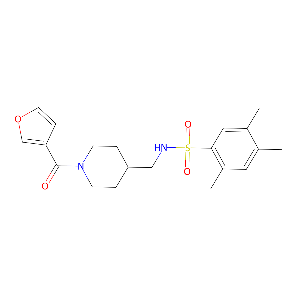 N-((1-(furan-3-carbonyl)piperidin-4-yl)methyl)-2,4,5-trimethylbenzenesulfonamide molecular structure, CAS 1396673-87-2