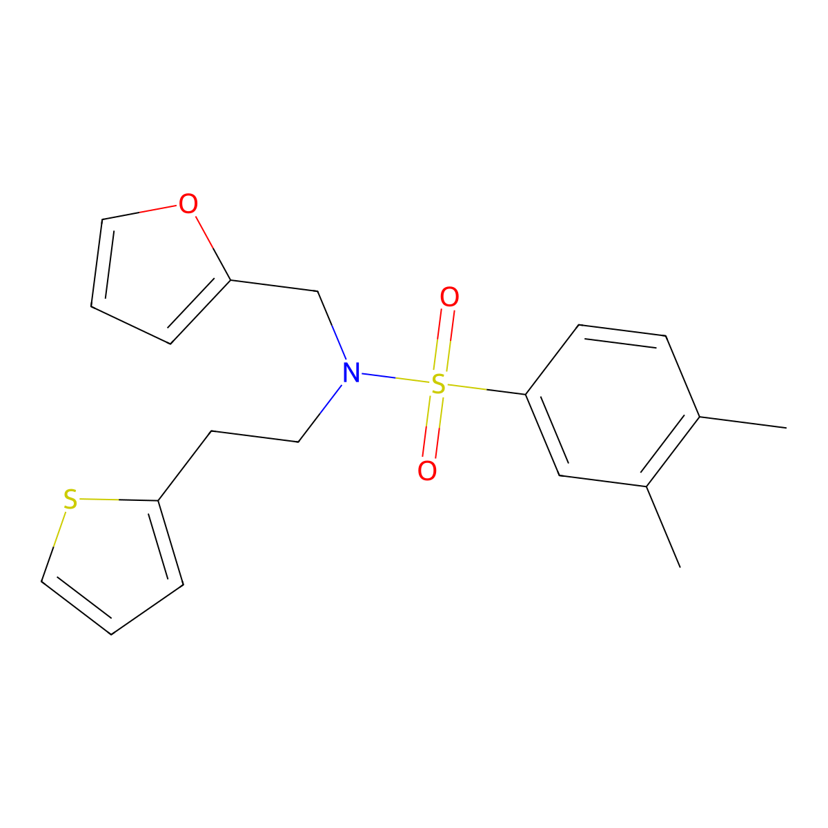 N-(furan-2-ylmethyl)-3,4-dimethyl-N-(2-(thiophen-2-yl)ethyl)benzenesulfonamide molecular structure, CAS 1396673-91-8