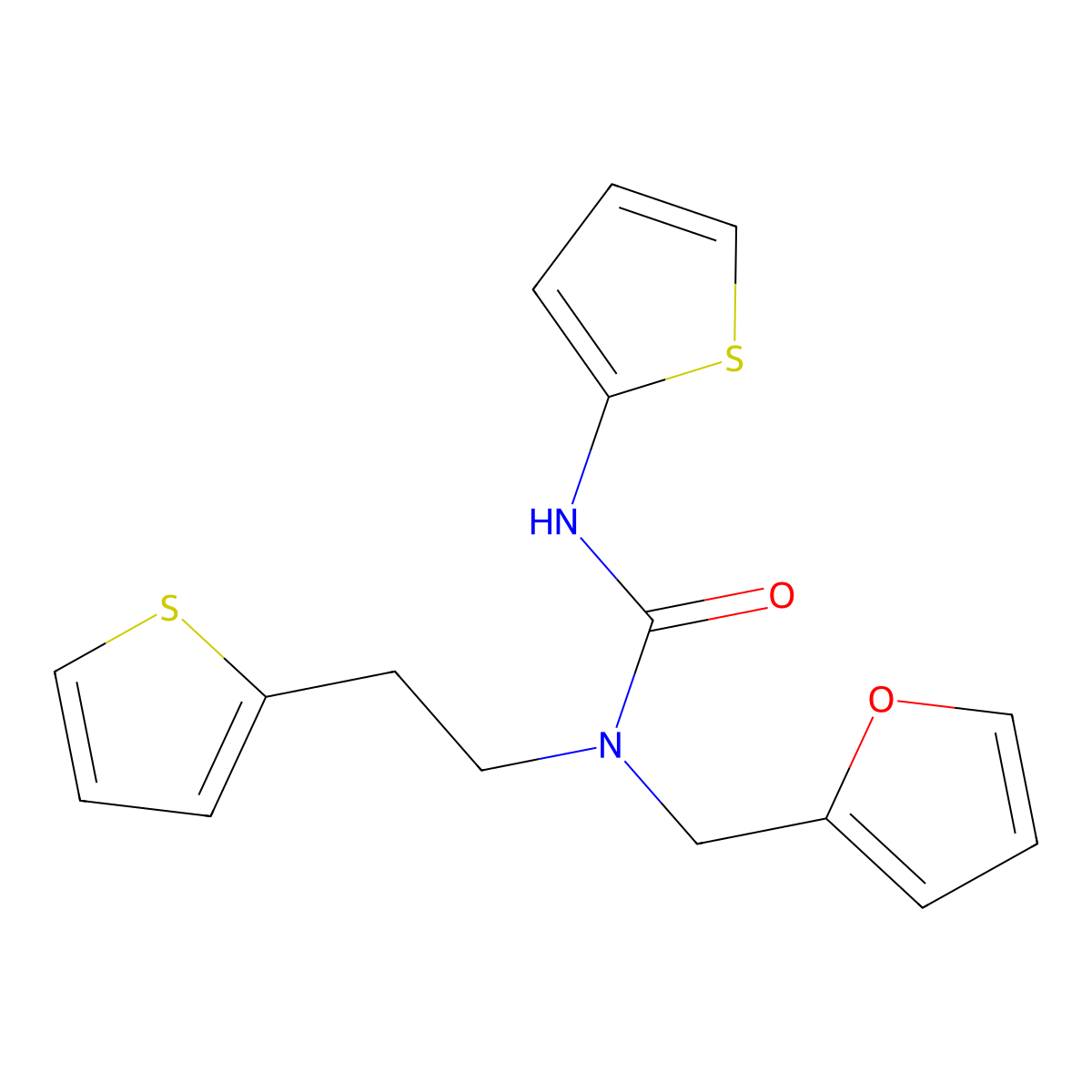 1-(Furan-2-ylmethyl)-3-(thiophen-2-yl)-1-(2-(thiophen-2-yl)ethyl)urea molecular structure, CAS 1396673-93-0