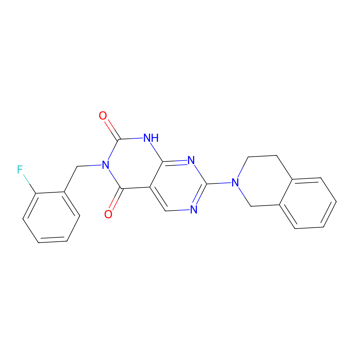 7-(3,4-dihydroisoquinolin-2(1H)-yl)-3-(2-fluorobenzyl)pyrimido[4,5-d]pyrimidine-2,4(1H,3H)-dione molecular structure, CAS 1396673-95-2